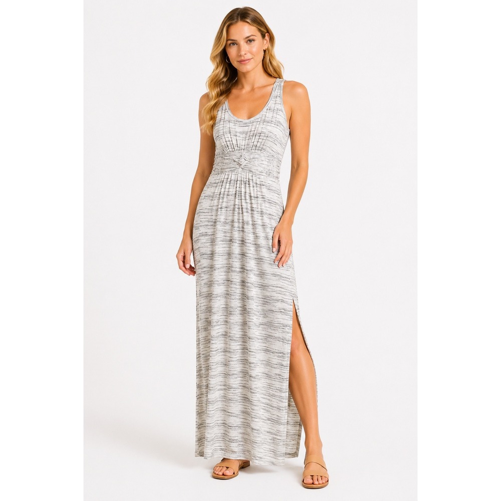 Max Studio‎ Maxi Dress Womens XS White Black Stripe Sleeveless Scoop Neck